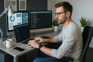 Focused Irish Software Developer in a Modern Tech Office